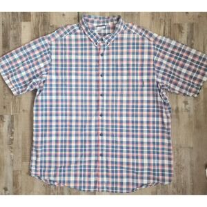 Columbia Button Down Shirt Mens 3XT Blue Pink Plaid Short Sleeve Tall